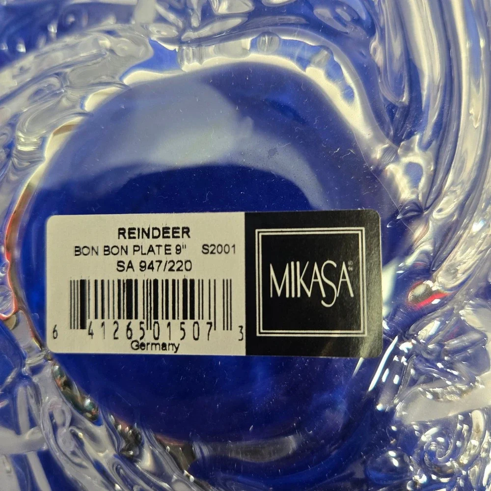 Mikasa Reindeer Bon Bon Plate 9 Inch Glass Christmas Holiday Serving Dish S2001‎